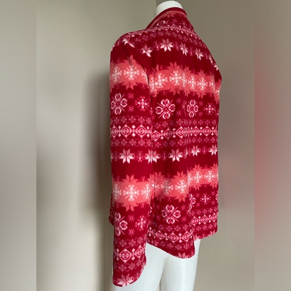 Talbots Fleece Jacket Red White Snowflake Full Zip Cozy Soft Size Large - Picture 5 of 13